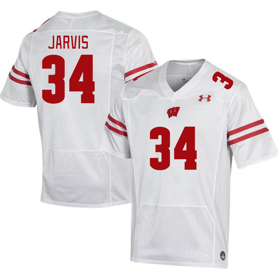 Men #34 Charlie Jarvis Winsconsin Badgers College Football Jerseys Stitched Sale-White
